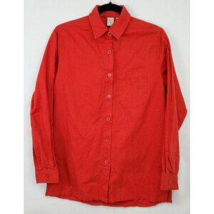 LSL Top Womens Medium Linen Button Front Long Sleeve Red Blouse Slit